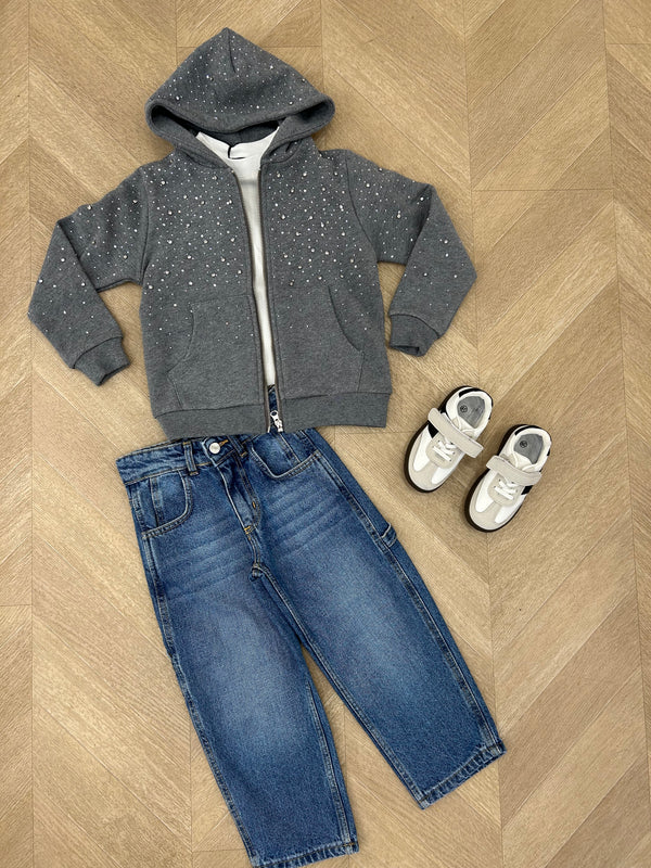 felpa strass grigia