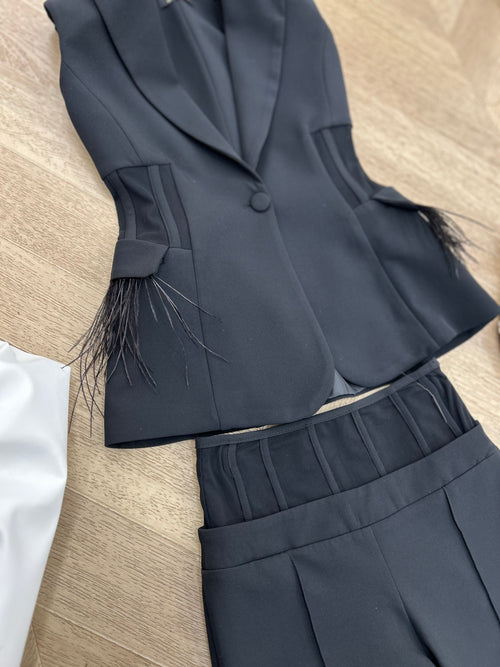 tailleur trasparenze e piume