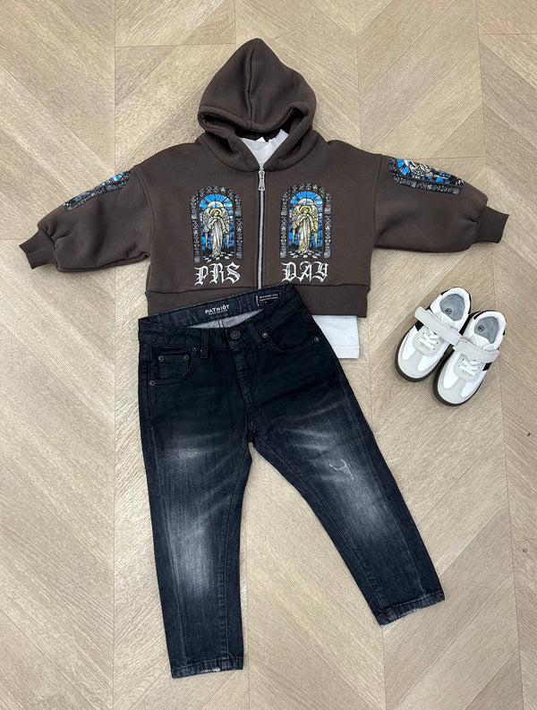 felpa zip sacris marrone