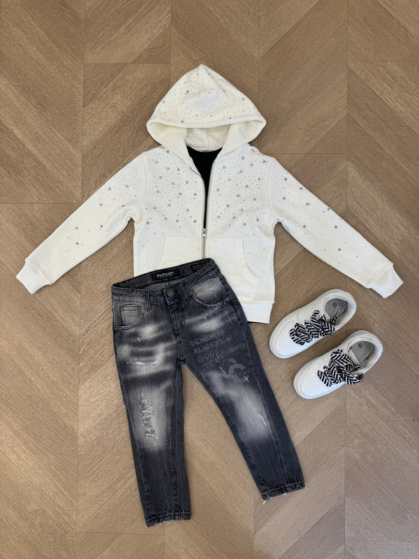 felpa strass bianca