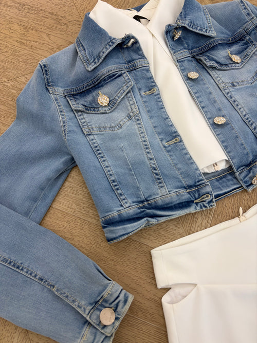 giubbino denim diamente
