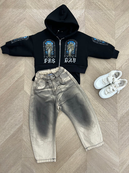 felpa zip sacris nera