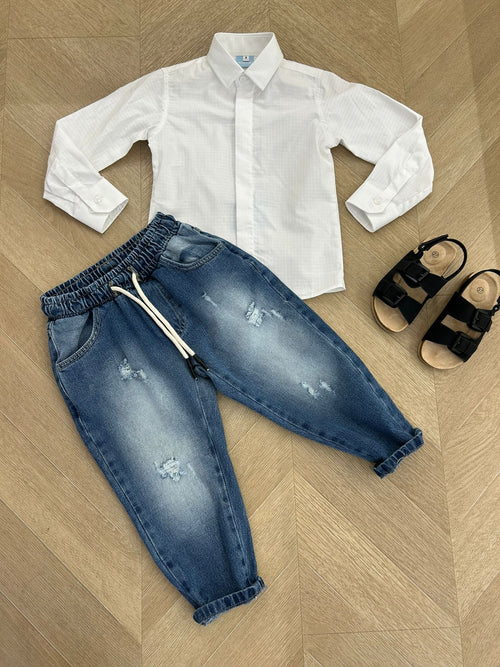 Camicia quadri bianca